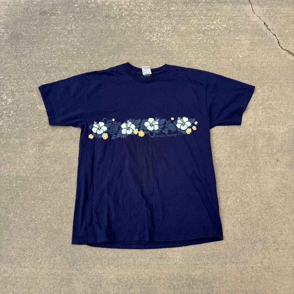 Hawaiian y2k floral stripe tee mens size M Medium